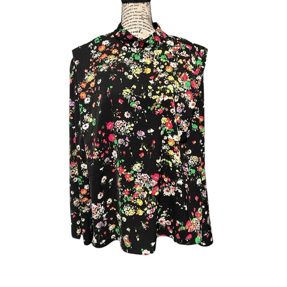 H&M Defined Shoulder Crew-Neck Long Sleeve Multicolor Black Floral  XL Fairy - Picture 1 of 8
